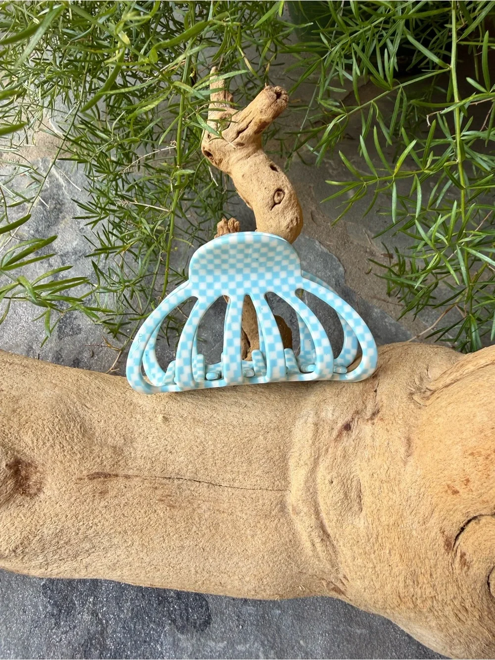 New🌟Free People-Light Blue Checkerboard Hair Claw Clip